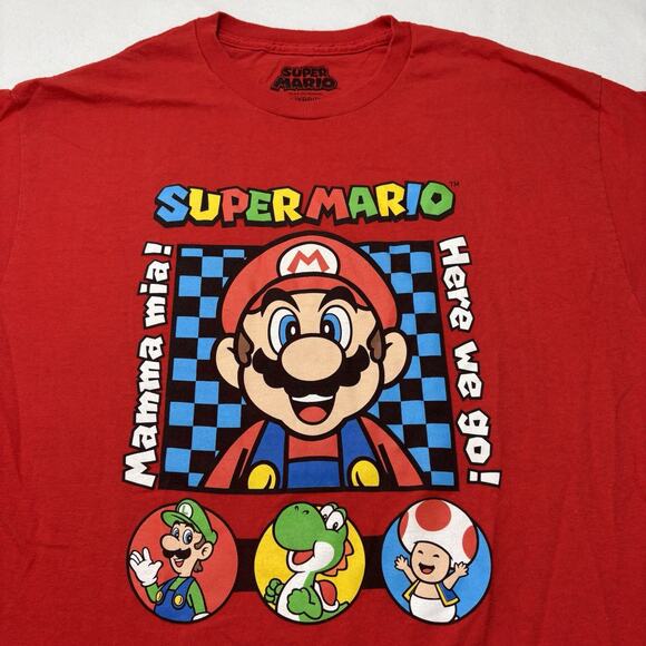 Nintendo Super Mario Men’s Large Graphics T Shirt Red Short Sleeve Here We Go - Picture 2 of 11